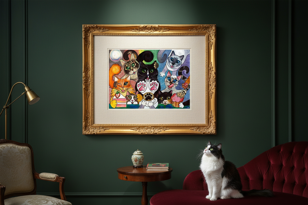HAPPY HOUR AT THE CAT CAFÉ - Artist-Signed Museum Fine Art Print