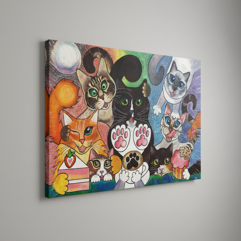 HAPPY HOUR AT THE CAT CAFÉ - Fine Art Canvas