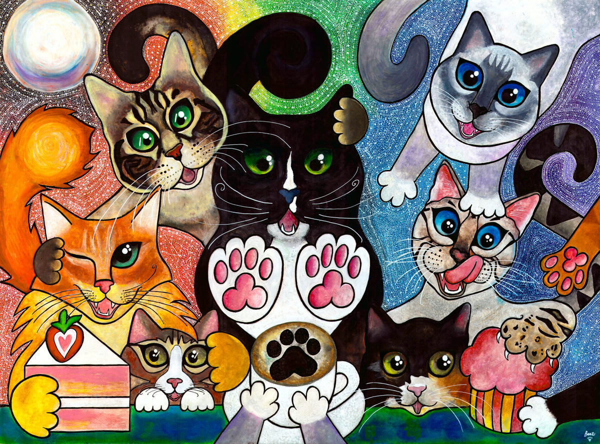 HAPPY HOUR AT THE CAT CAFÉ - Original Artwork (SOLD)