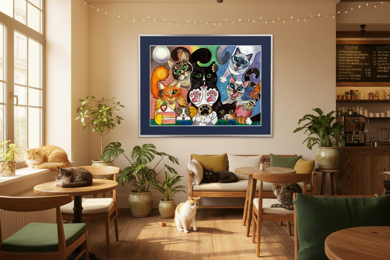 HAPPY HOUR AT THE CAT CAFÉ - Original Artwork (SOLD) Secondary image
