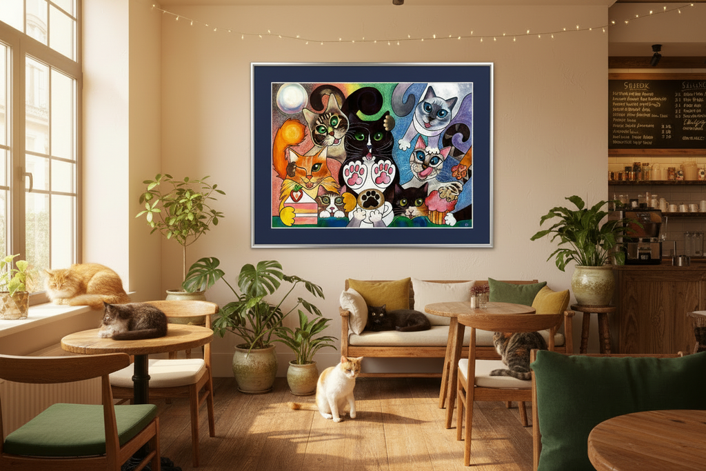 HAPPY HOUR AT THE CAT CAFÉ - Original Artwork (SOLD)