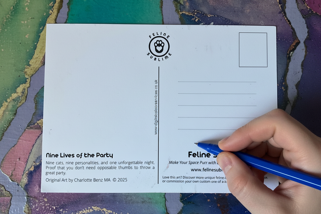 Nine Lives of the Party post/gallery cards by Feline Sublime, alternate view